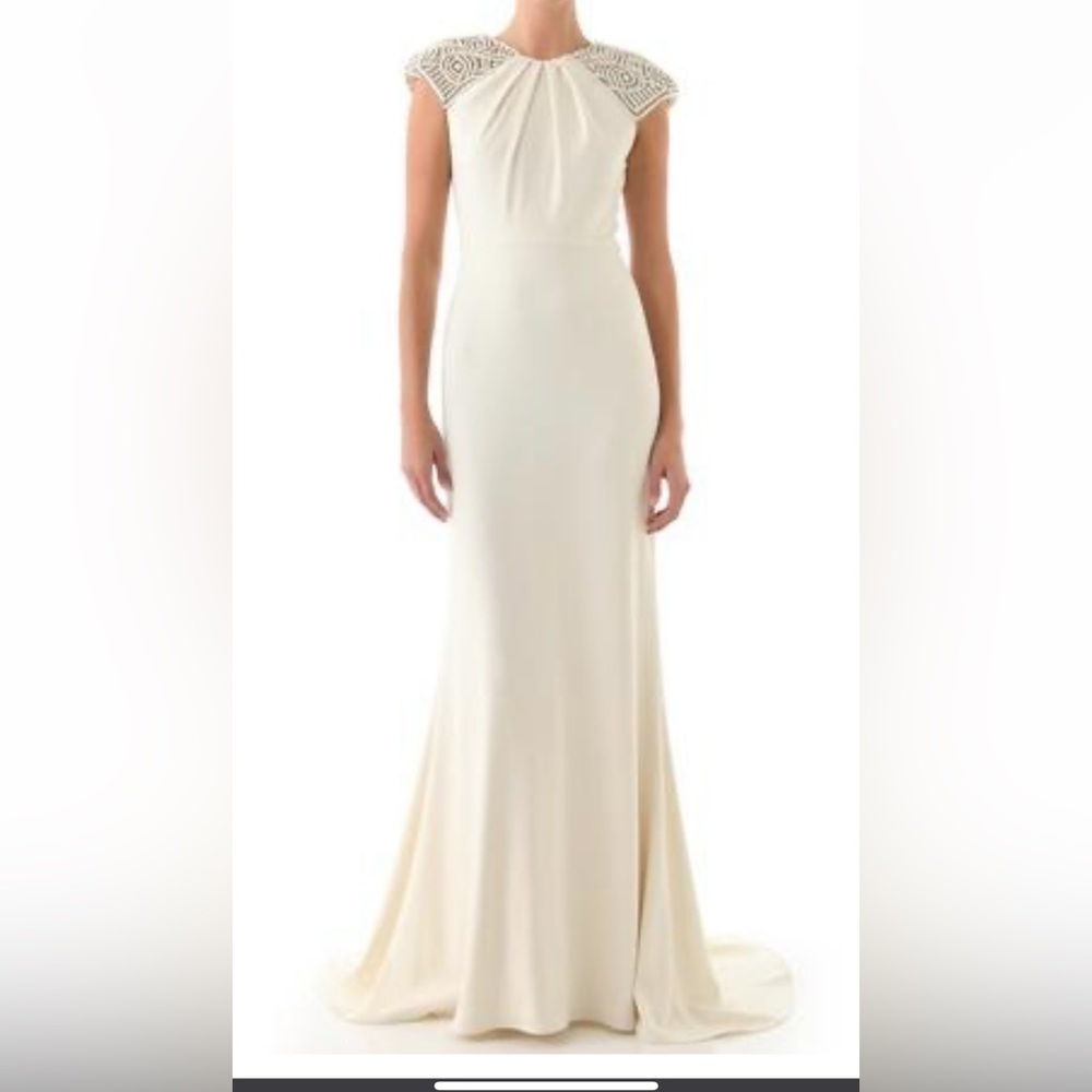 Badgley Mischka rhinestone cap sleeve gown